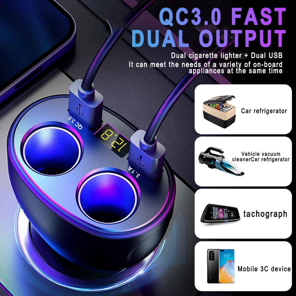 

Dual USB Car Charger 2 Port Auto Cigarette Lighter Sockets LED Screen QC3.0 Fast Charging Car Charger Power Adapter Plug