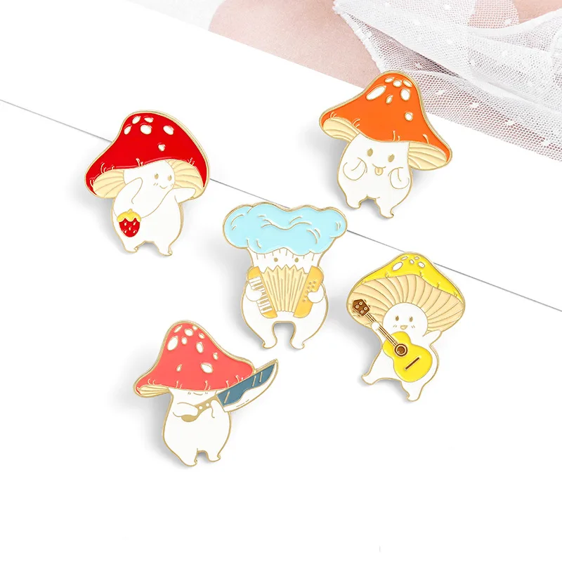 

Cute Mushroom Collection Cartoon Jewelry Pins Funny Play And Singer Brooches Lapel Custom Animal Enamel Gift For Kids Friends