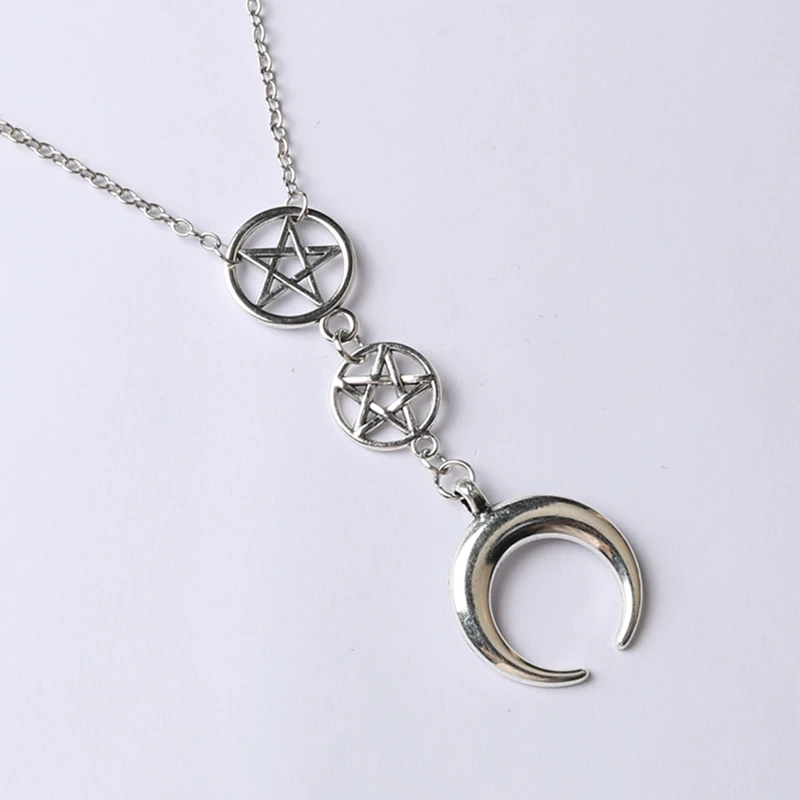 

Fashion Personality Design Handmade Hollow Star Moon Chain Necklace Pendant Alloy Jewelry Necklace