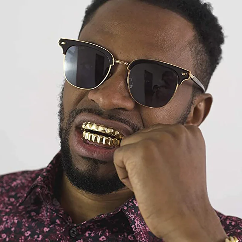 Punk Gold Color Teeth Grillz Top Bottom Tooth Grills Dental Mouth Vampire Caps Cosplay Party Rapper for Men Women Jewelry |