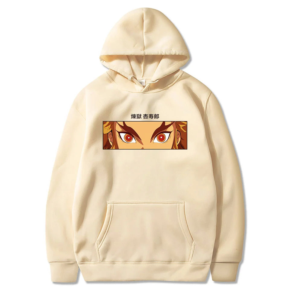 

Demon Slayer Funny Eyes Kimetsu No Yaiba Kyojuro Rengoku Hoodies Harajuku Hip Hop Flame Hashira Eyes Sweatshirt Women Men