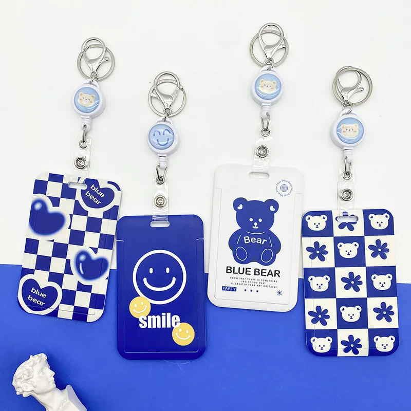 

Cartoon Klein Blue Smiley Card Sleeve credit card holder Campus Student ID Bus Card ABS Plastic Retractable Belt Card Cover