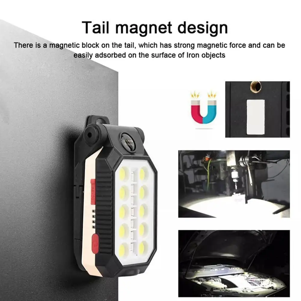 

Cob Portable Work Light With Magnet Access Light Usb Light Portable Camping Rechargeable Foldable Waterproof R3y8