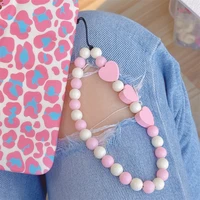 creative fashion sweet romantic style pink bracelet love beaded lanyard exquisite anti lost mobile phone chain female accessory