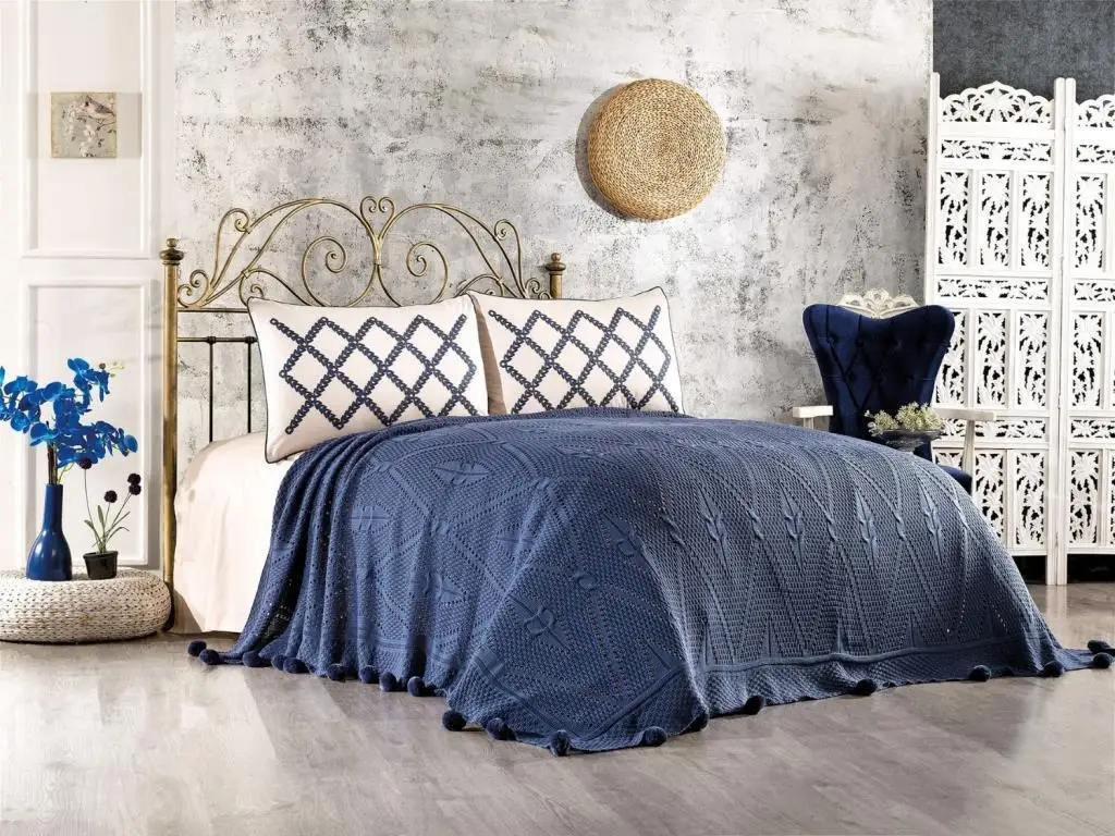 

Double double Knitwear blanket set indigo