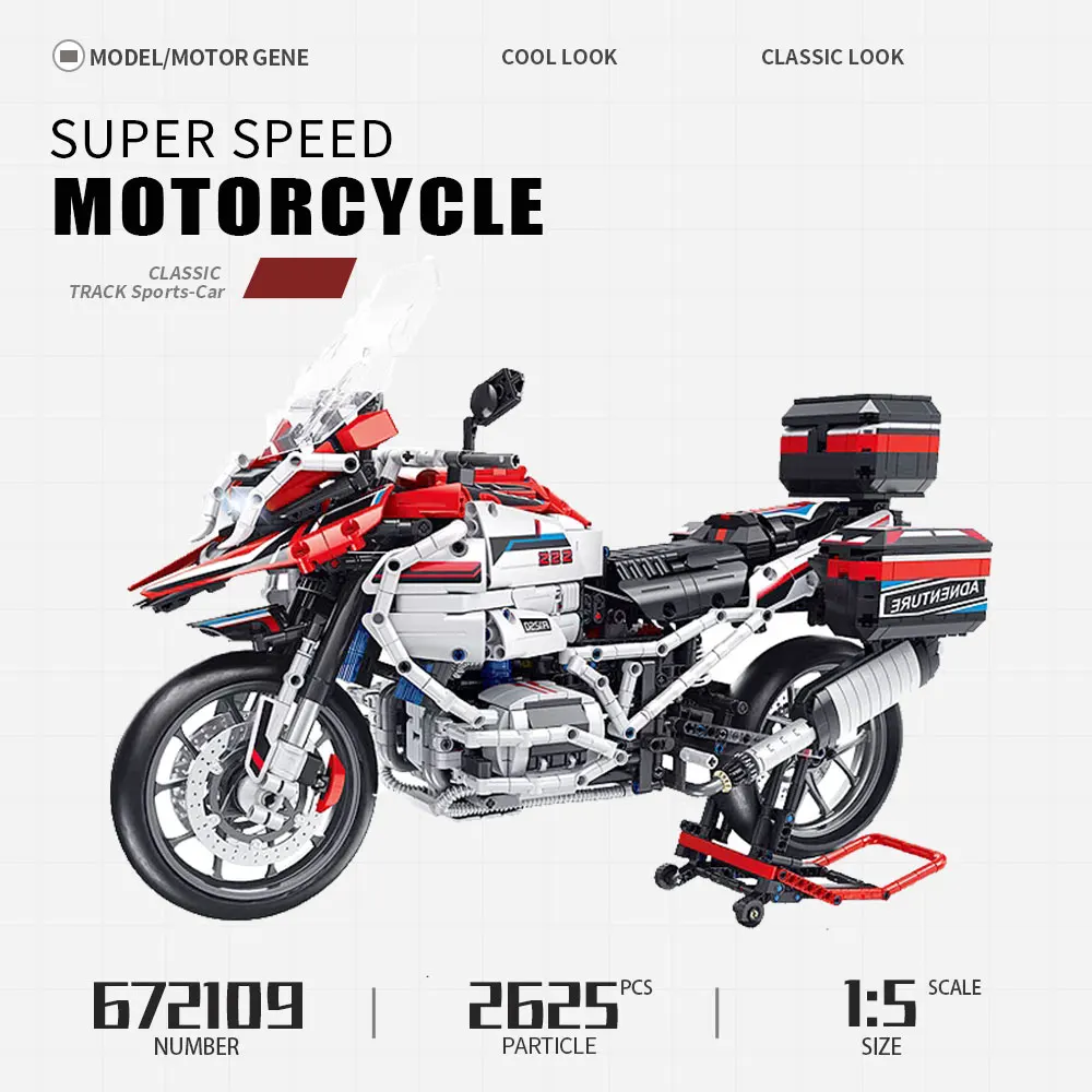 

672109 Technical 1:5 High-tech Super Rapid Motorcycle Bricks With Light Moc Modular Model Building Block Toys Boys Gifts 2625pcs