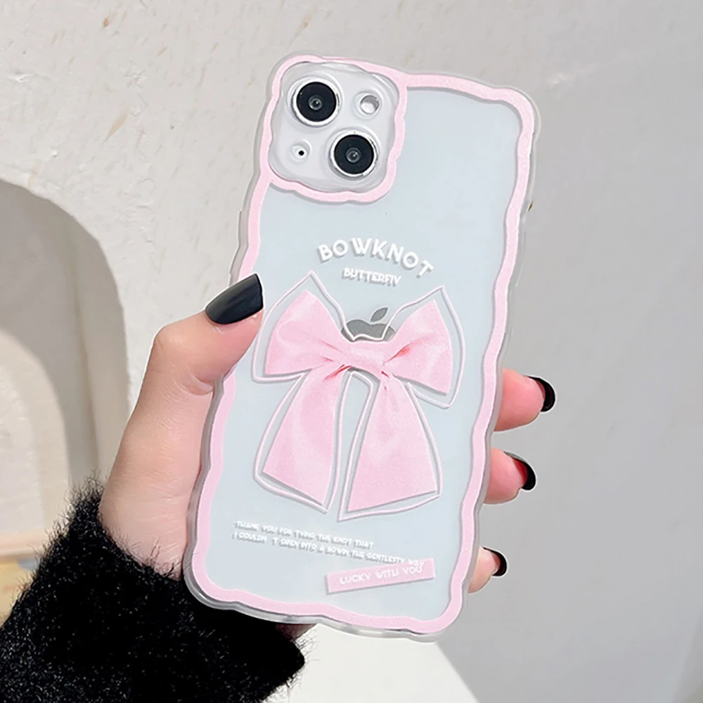 

Pink Fairy Bow Curly Wave Phone Case For iPhone 11 13 12 Pro Max 11Pro XR 8 7 X XS Max 12 Mini 6S Plus SE 2 3 Hybrid Shockproof