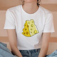 harajuku style graphic tops lady t shirts casual cheese cake graphicfemale t shirt girl clothing women exquisite white t shirt