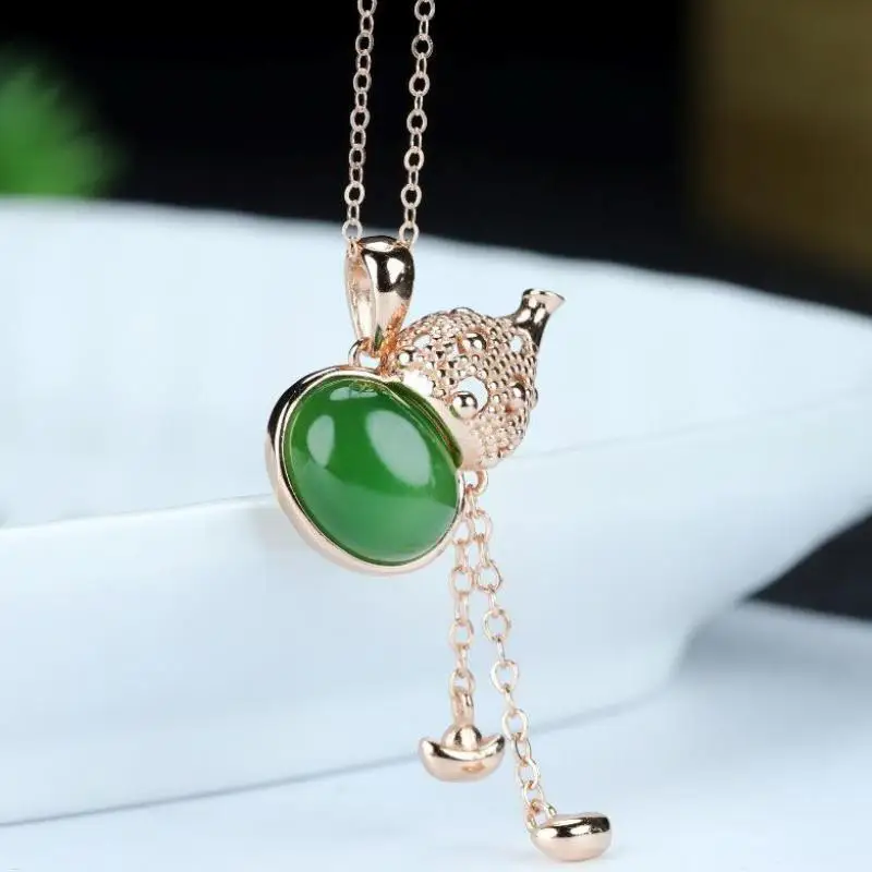 

Send Certificate Green Jade Gourd Pendant 925 Sterling Silver Necklace Women Fashion Charms Jewellery Natural Jasper Necklaces