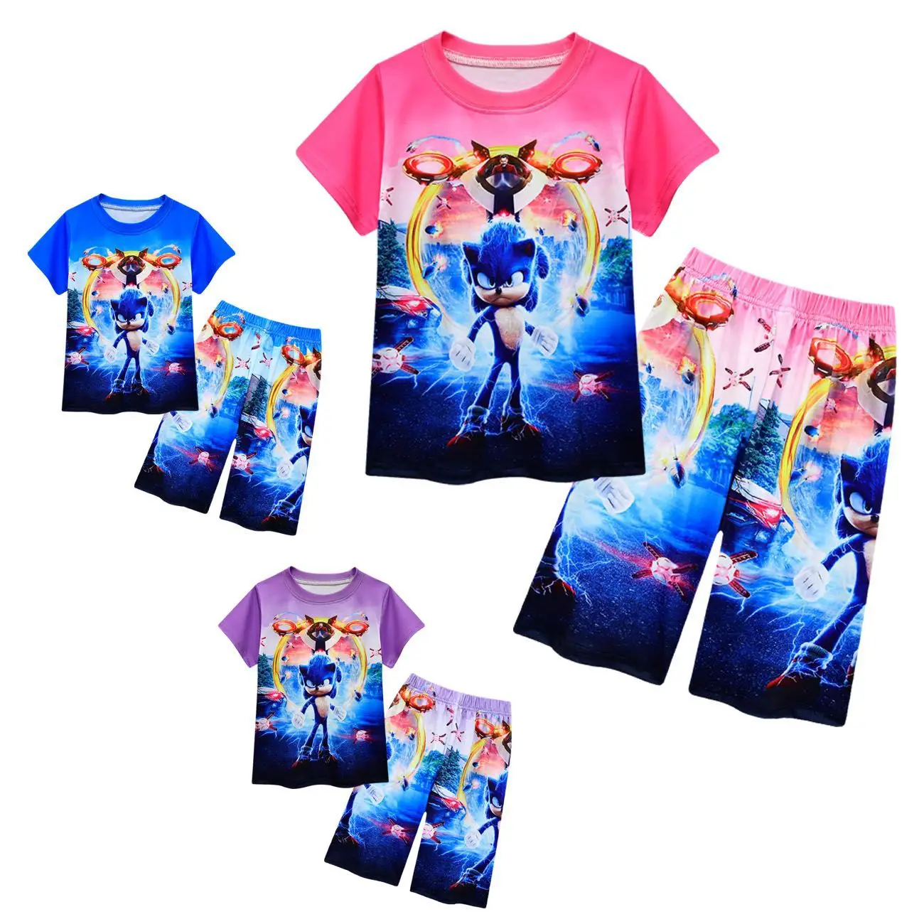 

2022 new Disney summer cartoon imitation cotton milk silk cosplay suit performance clothing short-sleeved five-point pants 3-10Y