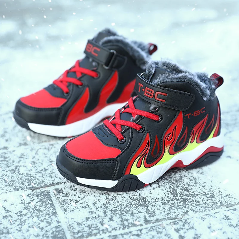 Children Warm Sport Shoes Boys Sneakers Winter Fashion Pu Leather Waterproof Boots Anti-Slippery Comfortable Footwear Big Kids