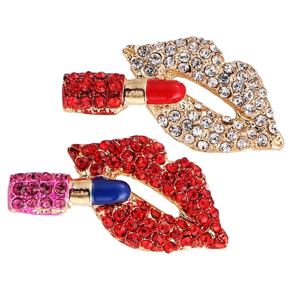 

2 Pcs Lips Brooch Clothes Lapel Pin Backpacks Red Brooches Women Scarf Aesthetic Rhinestones Shawl