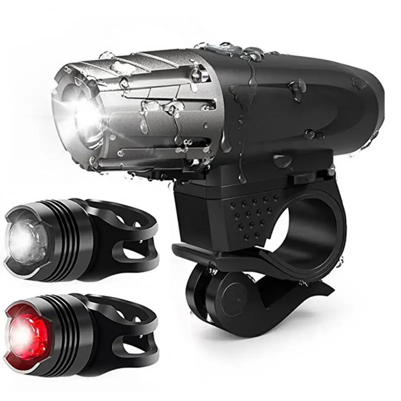 

Велосипедный передний фонарь с задним фонарем в комплекте, яркий фонарь для горного велосипеда с USB-зарядкой, 2 задних фонаря, водонепроницаемый набор для горного велосипеда