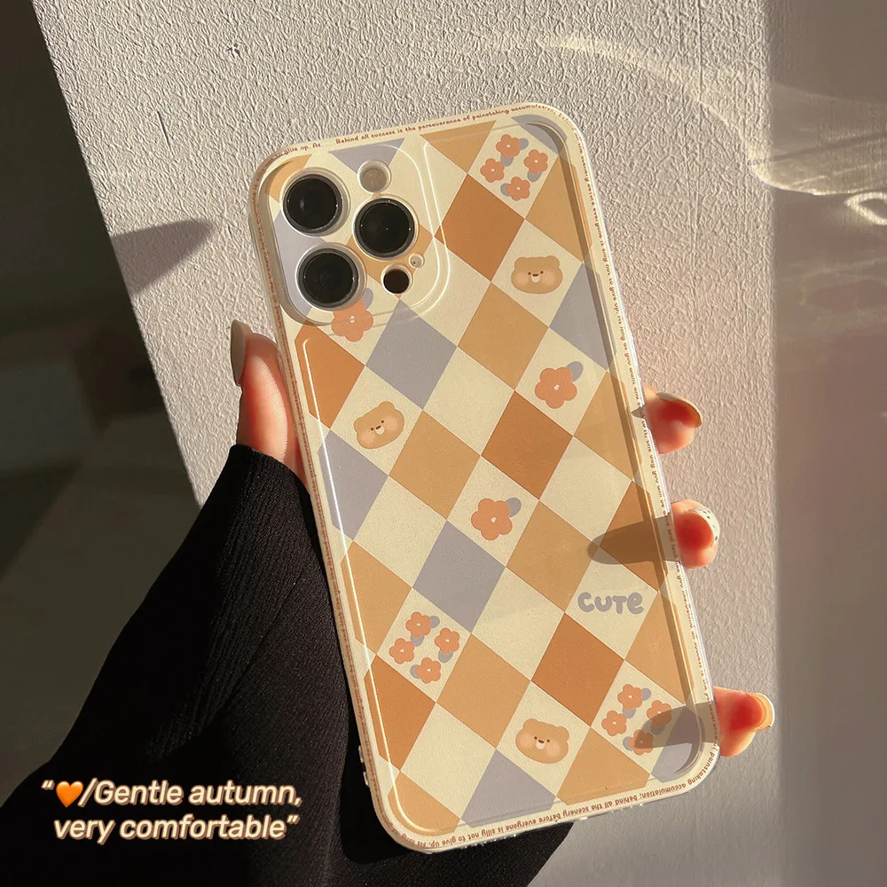 

Orange colored diamond grid Phone Case For iphone 14 13 12 11 Pro Max X XR XSMAX 7 8 Plus SE TPU Case Cover new products