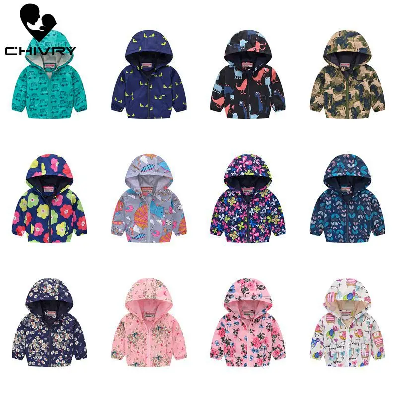 

2021 Kids Clothes Boys Jackets Children Hooded Zipper Windbreaker Baby Fashion Print Coat Infant Waterproof Hoodies For Girls