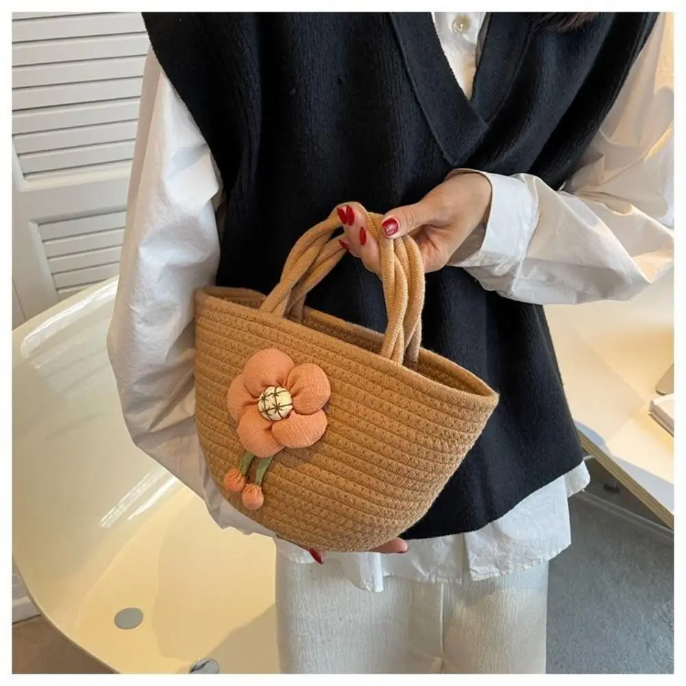 Симпатичная хлопковая веревочная Сумка-тоут красочная цветочная женская сумка