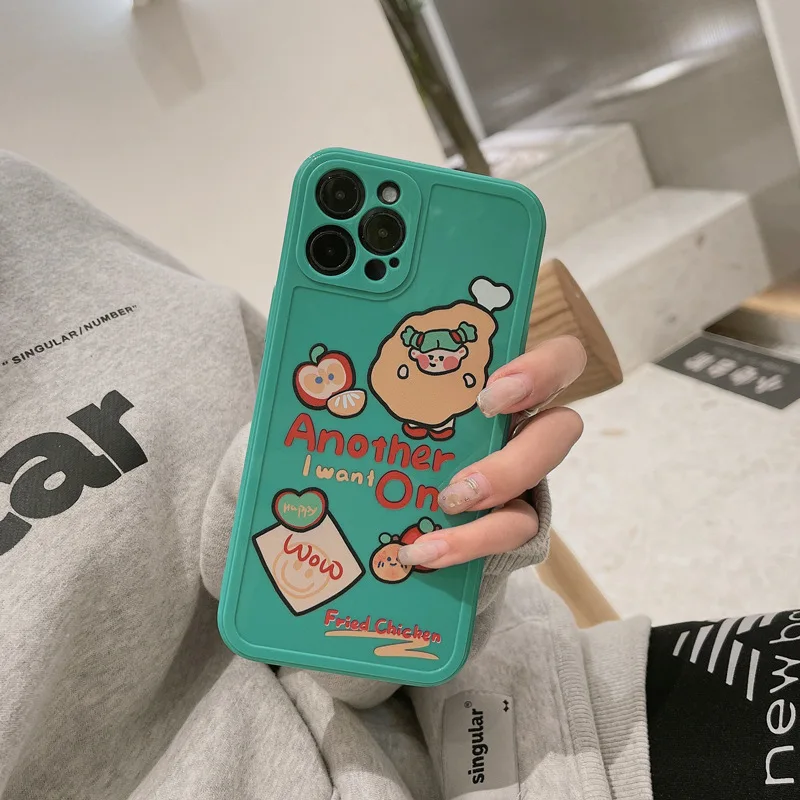 

Colored cartoon milk green chicken leg girl Phone Case For iphone 13 12 11ProMax X XR XSMAX 7 8 Plus TPU Case Cover new products