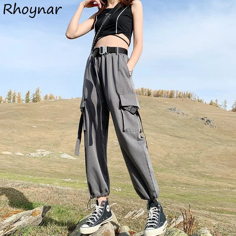 

Summer Pants Women Vintage Unisex High Street College All-match Fashion Female Solid Pockets Hot Sale Minimalist Ankle-length