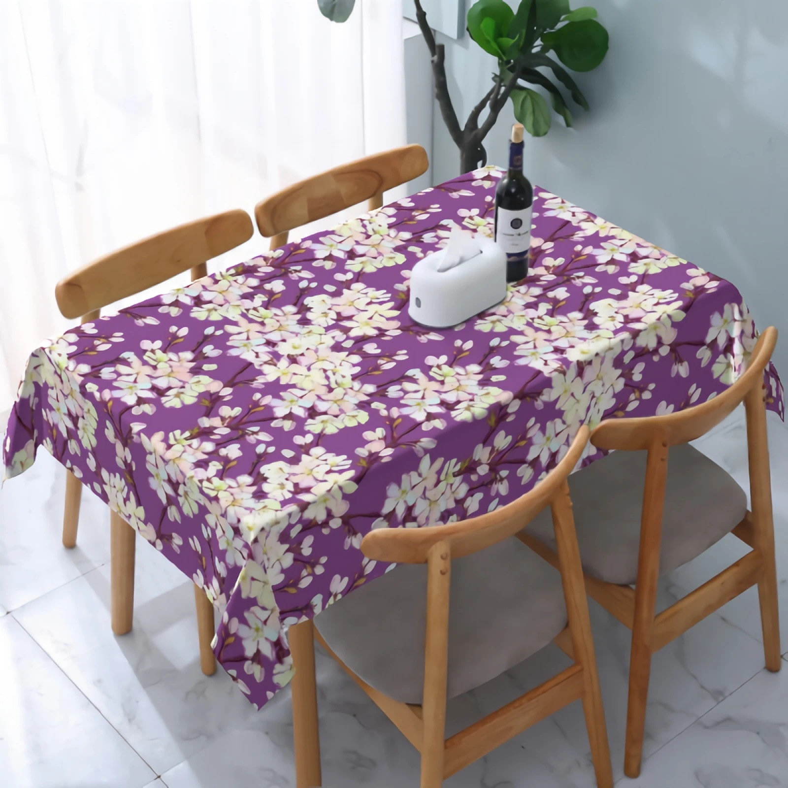 

Purple Cherry Blossoms Tablecloth Washable Stain and Wrinkle Resistant Water-Proof Table Cloth for Dining Table Party Home Decor