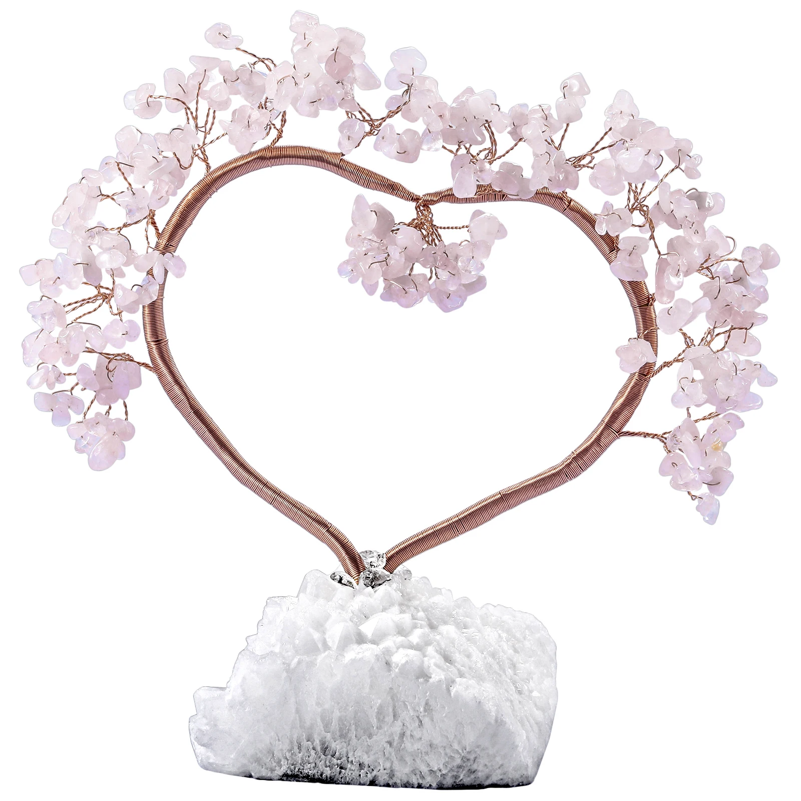 Love Heart Shaped Natural Crystal Money Tree With Rough Rock Quartz Cluster Base Mineral Gem Stone Crafts Gift Luck Table Decor
