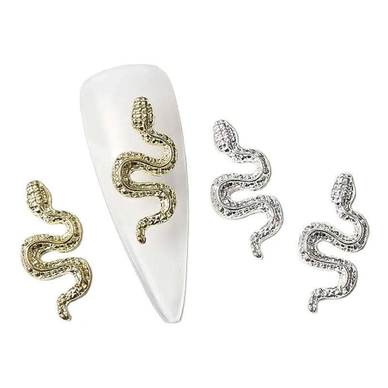 

10pcs Cyber Punk Snake Nail Alloy 3 Dimensional Serpentine Charms Python Acid Graphics Paste Metal Tendency Ornaments Nail 1.8cm