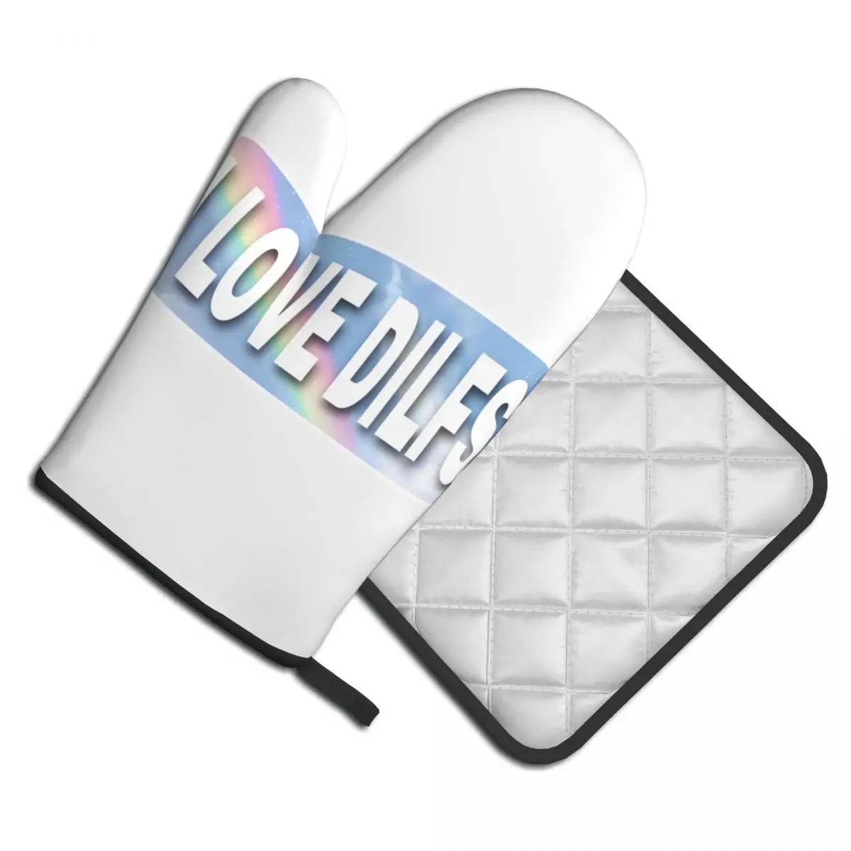

I Love Hot Dads Dilfs 2pcs Mitt Hot Pad Rainbow Galaxy Baking Cooking Kitchen Gloves BBQ Bakery Heat Resistant Oven Mitts Set