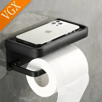 vgx toilet paper holder with phone shelf punch free bathroom roll tissue rack wall mount accessories hardware matt black white