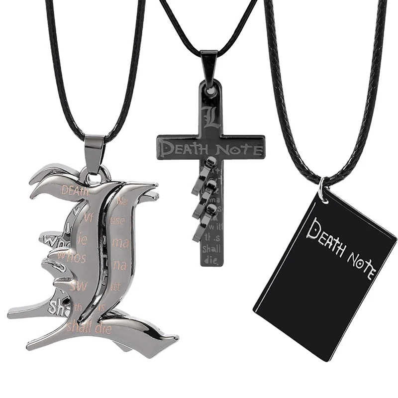 

1Pc Death Note L Lawliet Necklace Stainless Steel Old English Letter Pendant Beads Chain Necklaces Cosplay Jewelry Accessories
