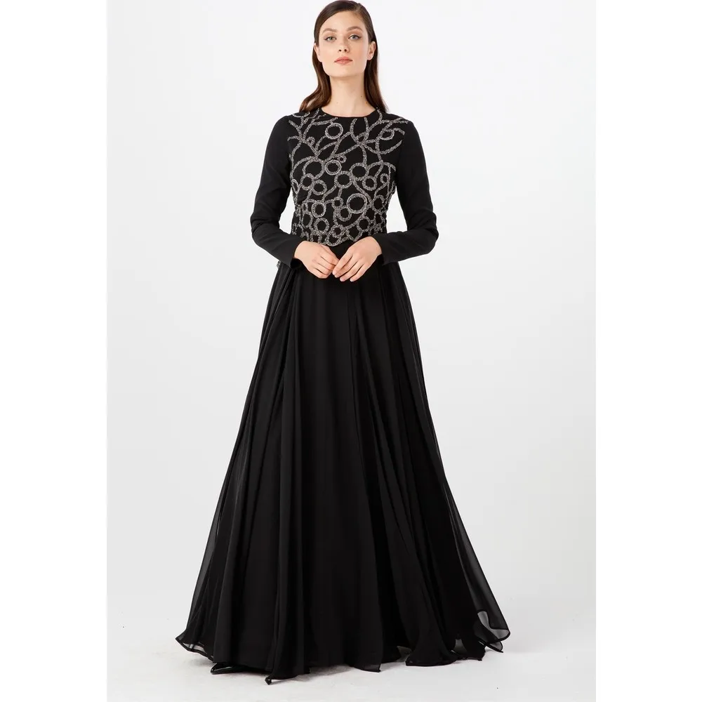 

Черное асимметричное шифоновое вечернее платье Dorlie 44