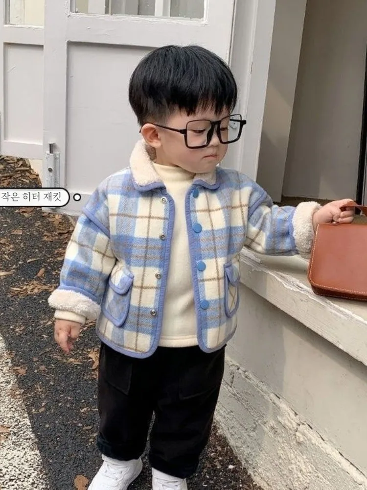 Шерстяная куртка для маленьких мальчиков осенне-зимняя новая детская утепленная