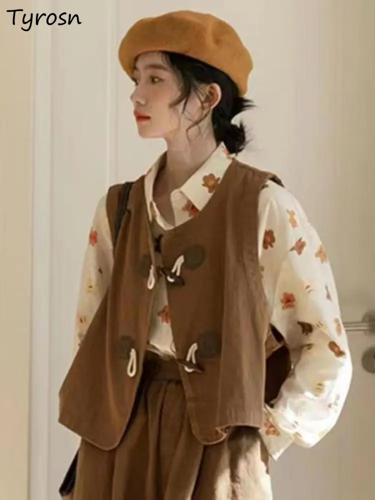 

Vest Women Vintage Simple Spring Students Fashion Solid All-match Japanese Style Preppy Cozy Outwear Leisure New Daily Tender