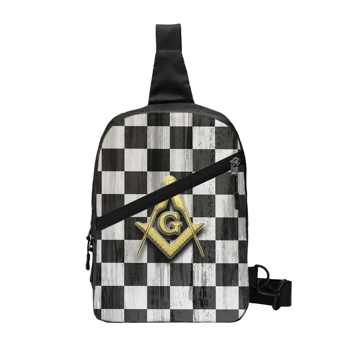 

Square Compass And Checkers Sling Crossbody Chest Bag Men Fashion Masonic Freemason Shoulder Backpack for Traveling