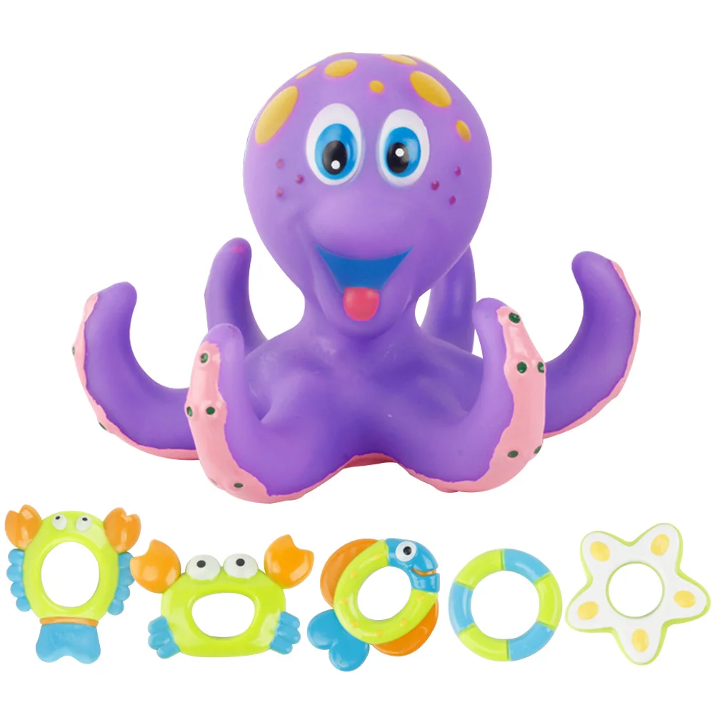 

Water Game Bath Toy With Rings For Kids Interactive Funny Bathtub Gift Summer Safe Home Pool Accessories Floating Octopus