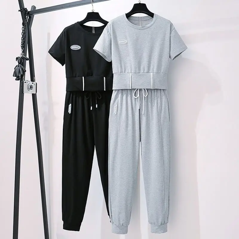 Women's Casual Sportswear 2022 Spring Summer New Clothing Round Collar Short Sleeves Tops T-shirt Capris Pants 2 Two Piece Sets