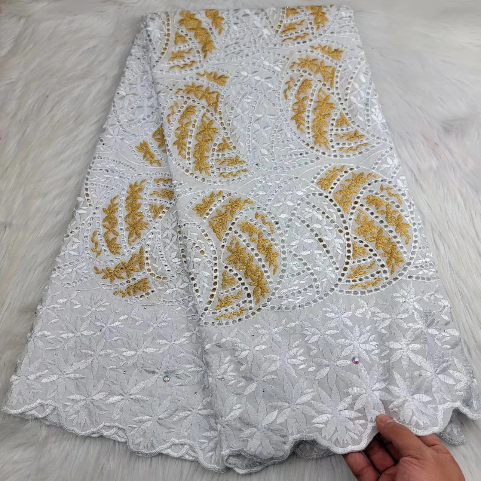 

African New Lace Punch Voile Fabric High Quality 2022 Pure Cotton 5 Yards Swiss Fabric French For Wedding Party Dress Material