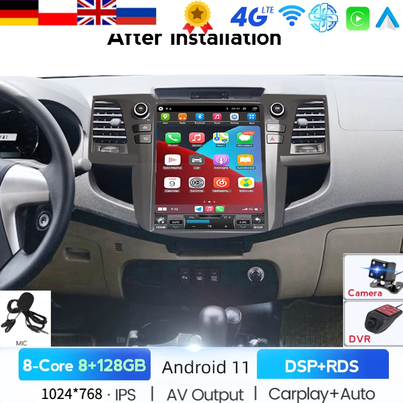 128G экран Тесла для TOYOTA Fortuner HILUX Revo 2005-2015 Android автомобильный мультимедийный плеер