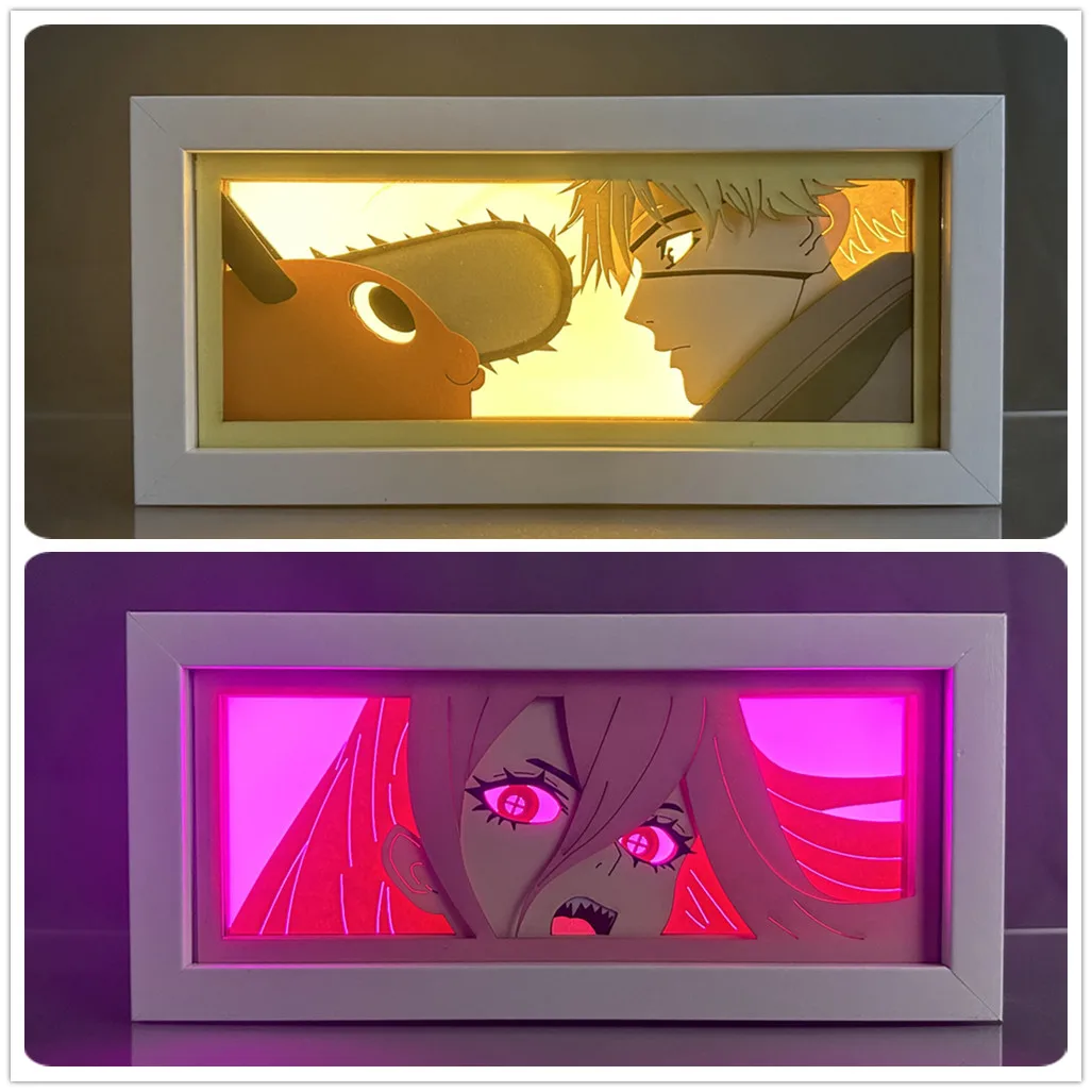 

Paper Cut Shadow Box Chainsaw Man Denji X Pochita Led Light Box for Room Decor Lightbox Kid Birthday Gift Anime Table Lamp Power