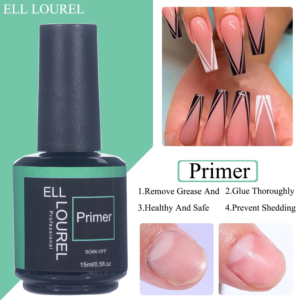 

ELL LOUREL Primer Nail Gel Base Coat Prep Acid Free Fast Air Dry Dehydrator for Manicure Acrylic Nails Art 15ML Bonder Liquid