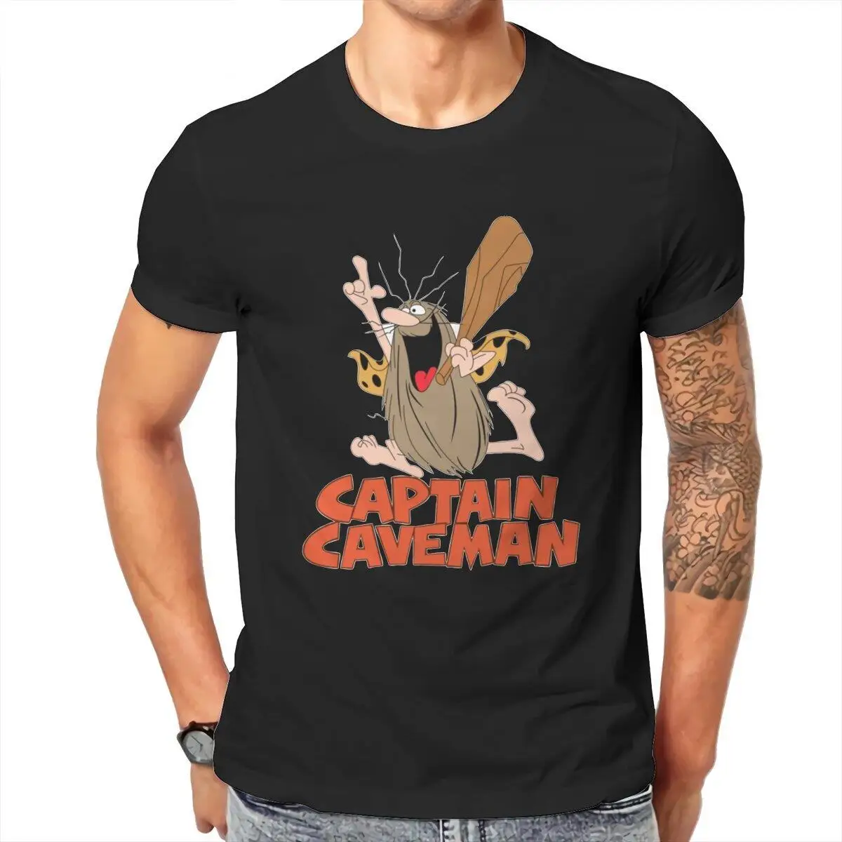 Funny Captain Caveman Cartoon T-Shirts for Men Round Collar 100% Cotton T Shirt  Short Sleeve Tees Printed Clothing