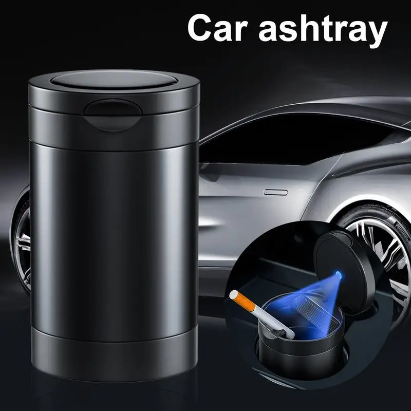 

Aluminum Alloy LED Car Ashtray Portable Smoking Smokeless Can Temperature-retardant Cigarette Ash Cup Micro-curved Flip Cover