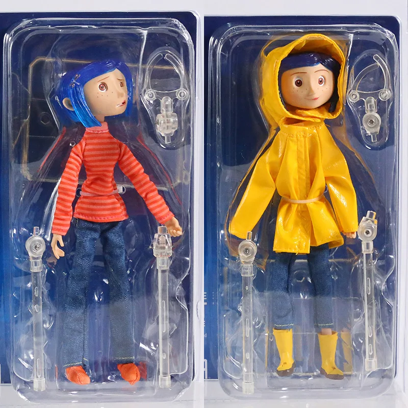 NECA Coraline в полоску рубашка/желтый дождевик 7 дюймов ABS/ПВХ экшн-фигурка игрушка
