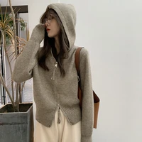 new hooded zipper knitted cardigan womens retro japanese lazy style outside with sweater womens coat in spring and autumn