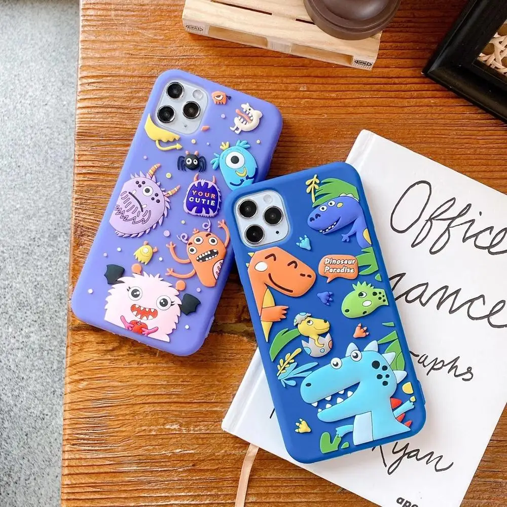 

3D Cartoon Dinosaur Monster Phone Case for IPhone 11 Case 6 6s 7 8 Plus X XR 12 Pro Max Shockproof Soft Silicone Cover Fundas