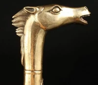 suirong 715brass superb collection vintage old copper vivid horse head statue cane handle