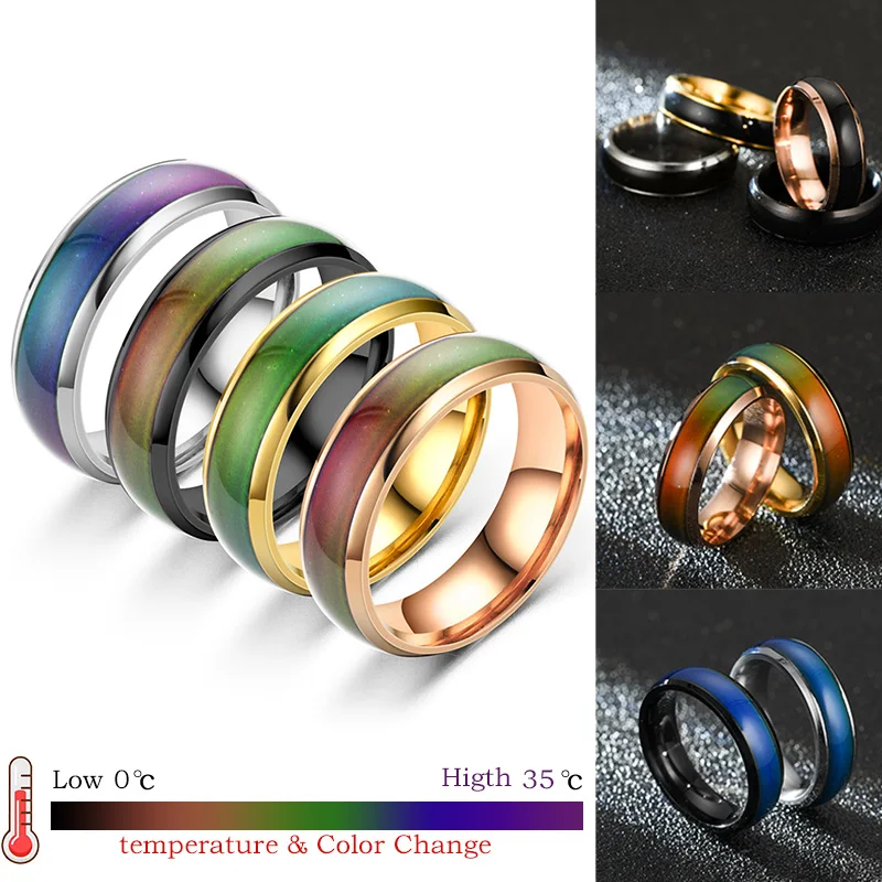 

Дизайнерское стальное кольцо Titanum для мужчин и женщин, модное кольцо с изменением температуры цвета, настроение, парные модные украшения, оптовая продажа