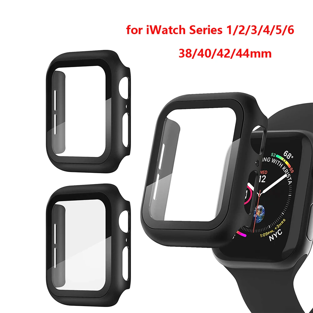 

PC+Tempered Glass For Apple Watch case 1/2/3/4/5/6 Full Cover Anti-Scratch for iwatch 38mm 40mm 42mm 44mm Protective Fim Protect