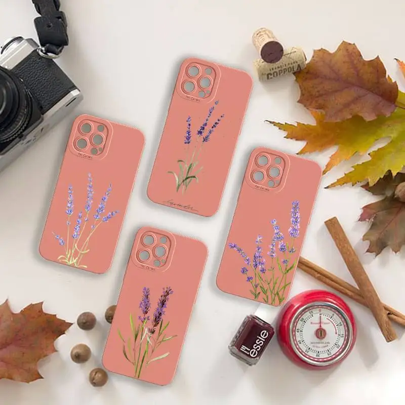 

Simple Lavender Purple Flowers Phone Case For iPhone 13 12 11 Pro MAX Mini X XS XR 7 8 Plus Camera Lens Liquid Silicone