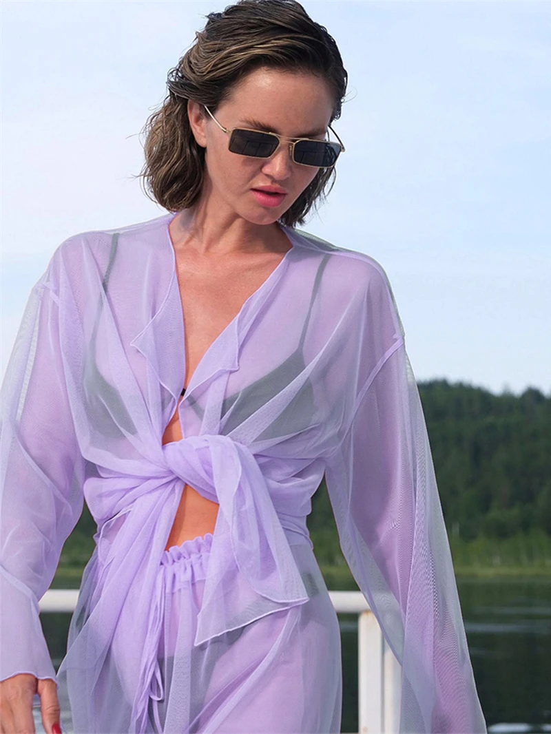 

Sexy Transparent 2 Piece Women Sets Summer Clothing Mesh See Through Top and Long Pants Suits Fashion Beach Wear Holiday Outfits