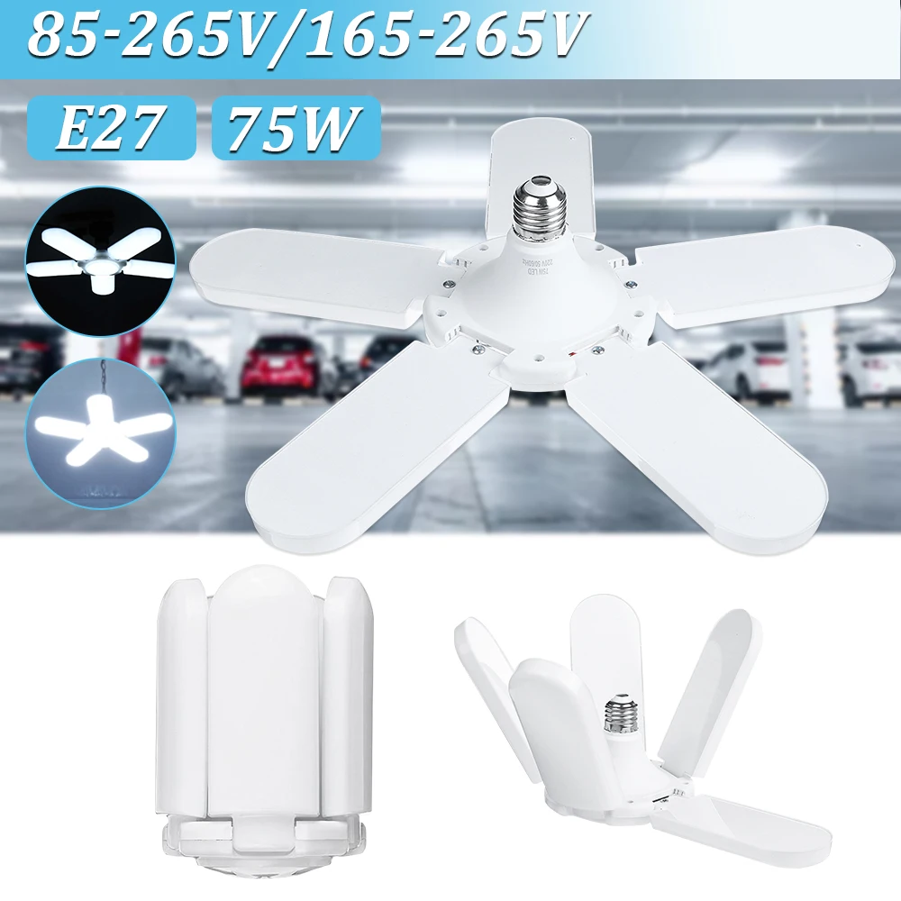 

Super Bright Industrial Lighting 75W E27 2835 Led Garage Ceiling Light Led Folding Fan High Bay Industrial Lamp Workshop