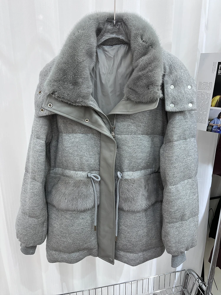 Женская зимняя теплая куртка на гусином пуху кашемировые шерстяные куртки с